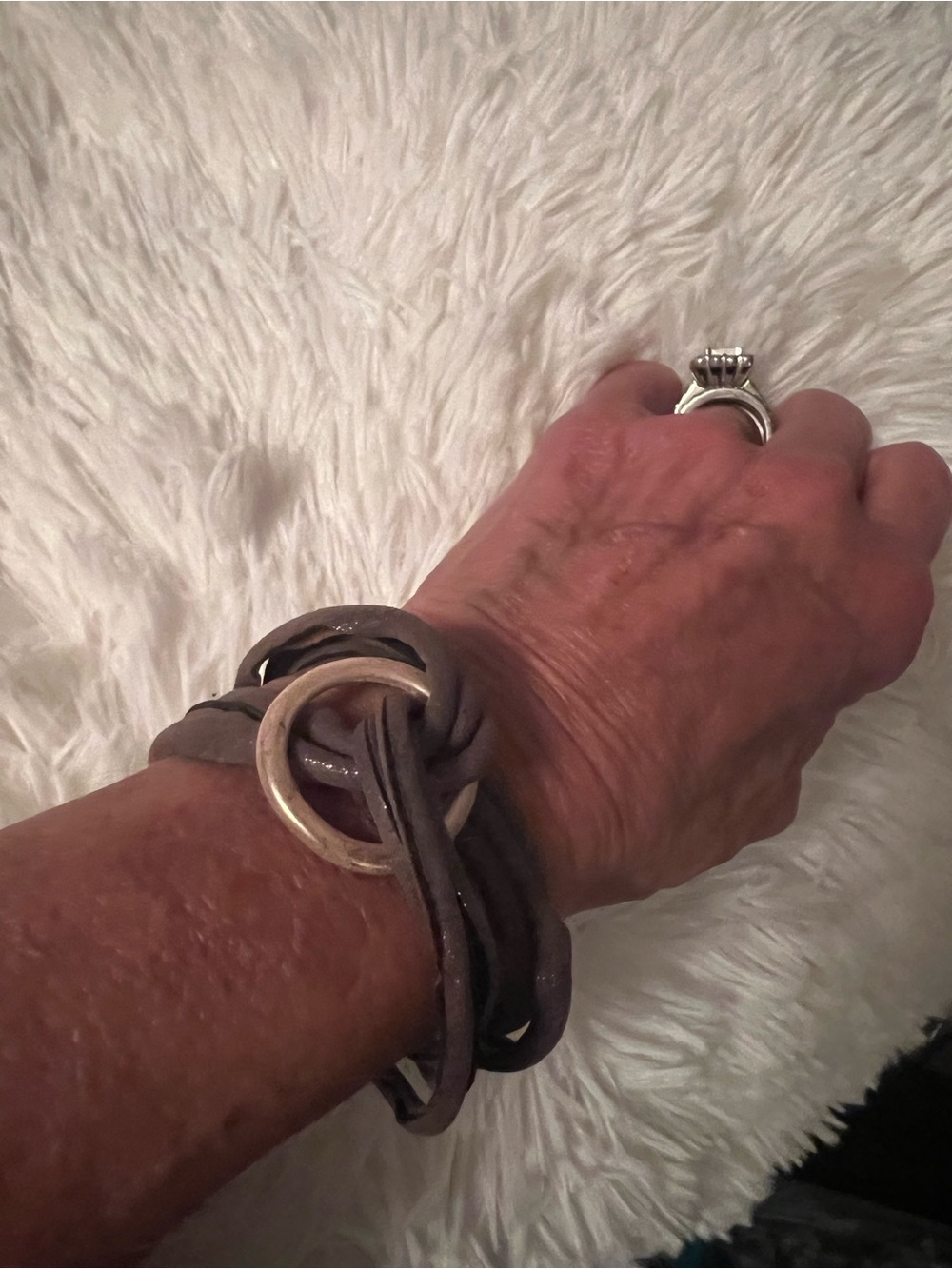 Leather Wrap Bracelet with Gold Ring - Brown